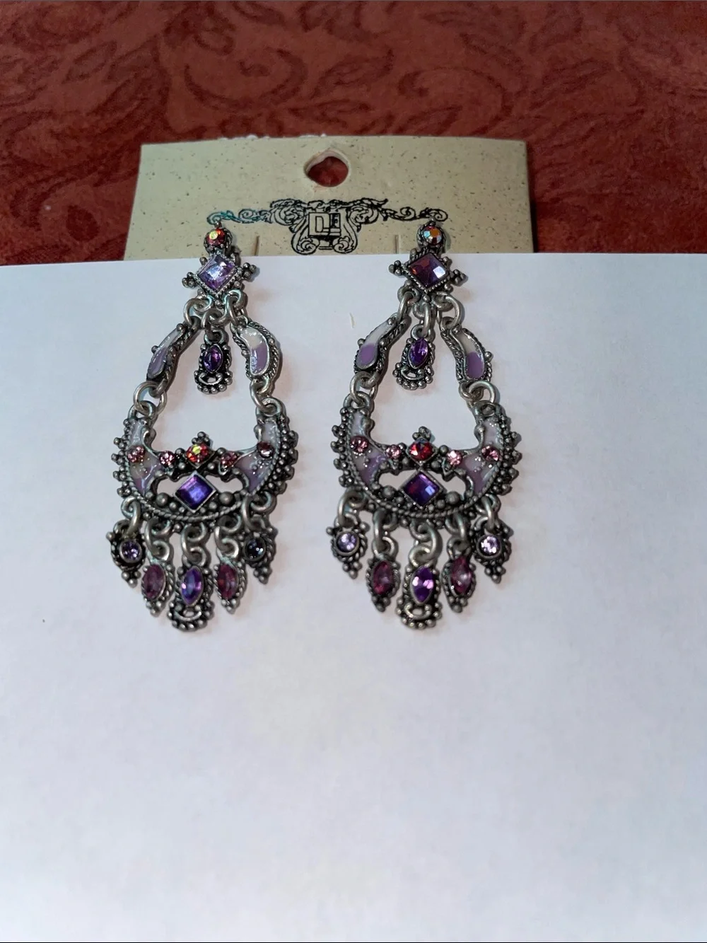 Dangle earrings silver tone metal setting